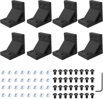 Hoekbeugels Set - Verbindingsstukken Aluminium - Frame Bouwen - Inclusief Moeren Schroeven - 8 Stuks - Zwart