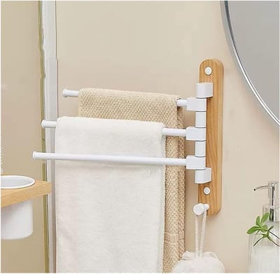 Handdoekenrek Badkamer - Wandrek Houder - Ruimte Besparen - 180 Graden Draaibaar - 3-Armig - Wit
