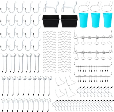 Dailygoods- Ophangbordhaken 143 Stuks - Organiseren Gereedschap - Pegboard Haken - Opbergbak/Doos - Roestvrij Staal - Eenvoudig te Installeren