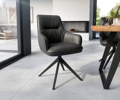 Gestoffeerde-stoel Zelia-Flex met armleuning kruisframe breed zwart echt leer zwart pocketveer kern