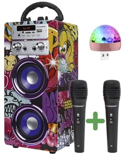Dynamische Karaoke Machine - Draagbare Karaoke Speaker met 2 Microfoons, Bluetooth, USB Light, USB en SD Kaartlezer, Uniek Geschenk