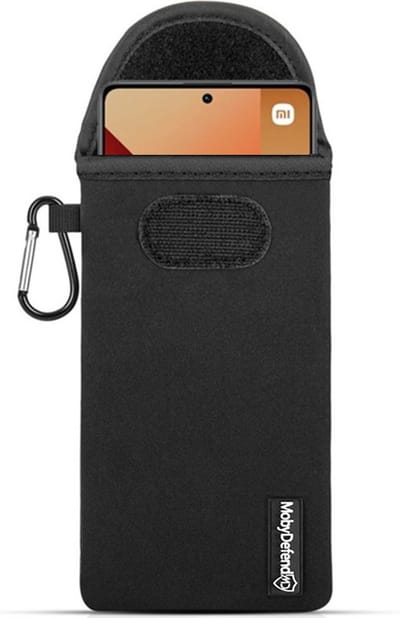 MobyDefend Hoesje - Geschikt voor Xiaomi Redmi Note 13 Pro 4G - Neopreen Pouch Met Karabijnhaak - Insteek - Riemlus - Zwart