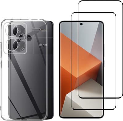 Hoesje Ultraslank geschikt voor Xiaomi Redmi Note 13 Pro Plus 5G backcover siliconen Transparant en 2 stuks ScreenProtector Gehard Glas