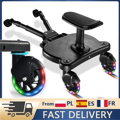 Dailygoods Universele kinderwagen opstapplank met lichtgevende knipperende wielen 2-in-1 zit- en sta-opstap voor tweelin