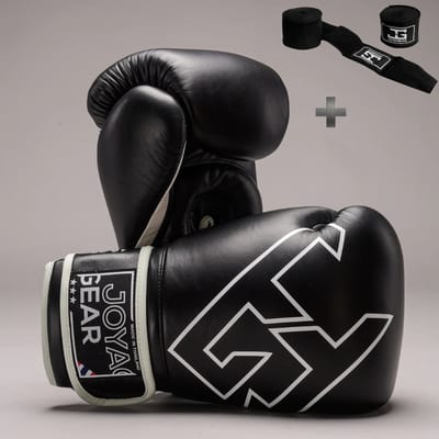 Joya Strike Kickbokshandschoenen Zwart Wit - 14 oz – Handgemaakt in Thailand – Echt Leren Bokshandschoenen – Training en Wedstrijden – Heren/Dames
