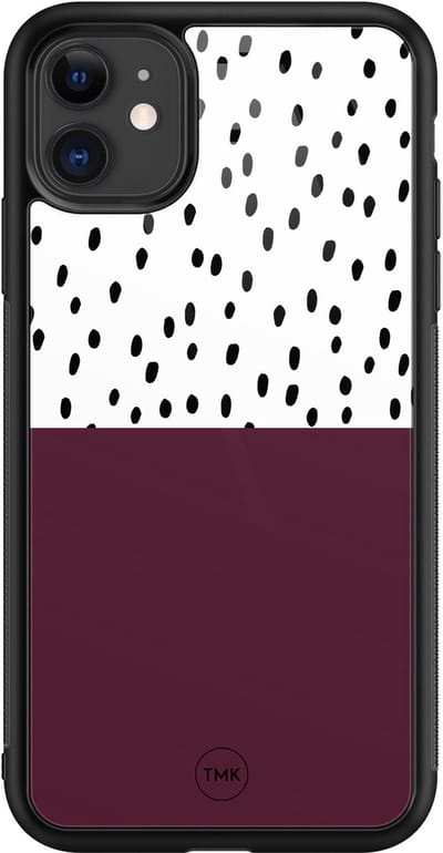 Hoesje geschikt voor Apple iPhone 11 - Burgundy dots - Paars - TPU luxe case (glossy toplaag) - Gestipt - Hardcase backcover zwart