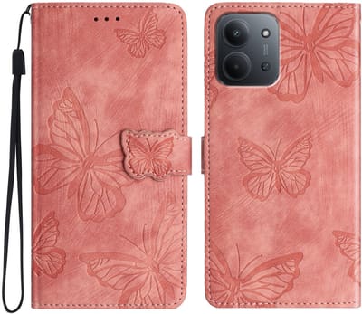 Coverup Hoesje - Geschikt voor Xiaomi Redmi 15C Hoesje - Coverup Vlinders Book Case - Roze