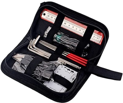 Allecto - Gitaar Reparatie Onderhoudsset - Onderhoud voor Snaarinstrumenten - Inclusief Organizer en Vijl - Handig voor Musici - Geschikt voor Gita...