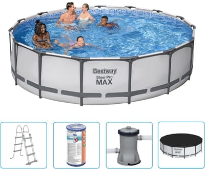 Bestway Steel Pro MAX Zwembad - 457x107 cm - Rond - Met filterpomp + accessoires - Zwembad - Filterpomp - Zwembadtrap - Afdekzeil - Zwembad Opzet