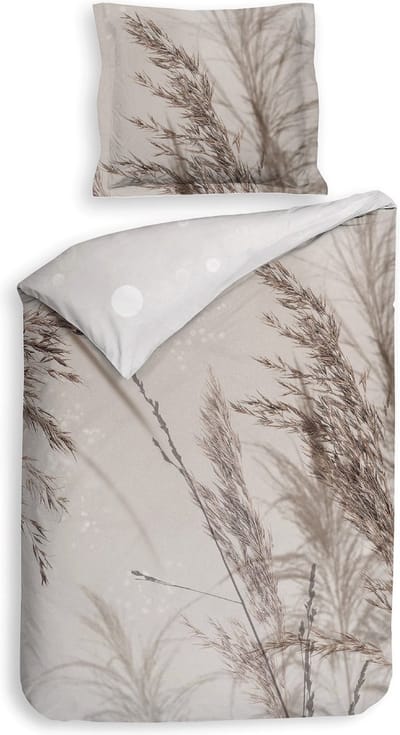Heckettlane Dekbedovertrek Carlota - Bedlinnen met Natuur print - 140x220 - Grijs - Dekbedhoes van 100% Katoen-Twill