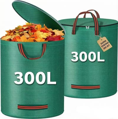 Set van 2 Tuinafvalzakken met Deksel en Handvatten, Ideaal voor Bladeren en Groenafval, 300 Liter per Zak