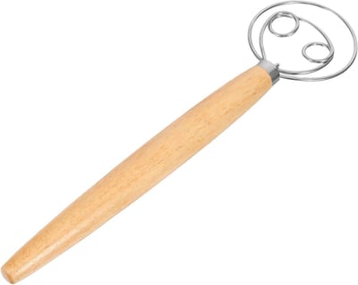 Roestvrijstalen Handgarde - Deegklopper Spiraalgarde - Beslag Mengen - Antislip Eikenhouten Handvat - 33 cm - Meerkleurig