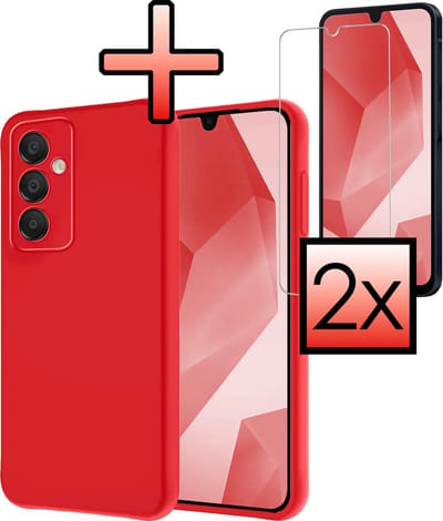 Hoesje - Met 2x Screenprotector - Geschikt voor Samsung Galaxy A16 - Sterk & Shockproof - Back Cover - Siliconen Case - Telefoon Hoes - Rood