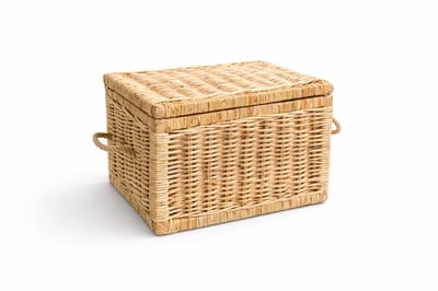 Rotan Mand Met Deksel - Naturel - 55x37xH35 cm - Mand Met Handvat Jute - opbergmand