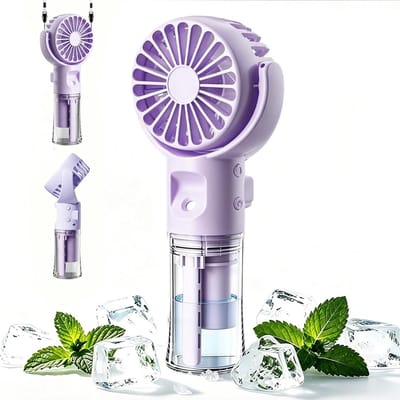 Ventilator Met Waternevel - Handventilator - 4 Standen - Mist Ventilator - USB Oplaadbaar - Stille - Draagbare Mini Ventilator - Tafelventilator - Mist - Water - Waaier - Mini Airco - Draadloze Ventilator - Aircooler - Luchtbevochtiger - Paars