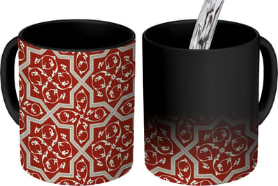 Magische Mok - Foto op Warmte Mokken - Koffiemok - Patroon - Rood - Sterren - Magic Mok - Beker - 350 ML - Theemok
