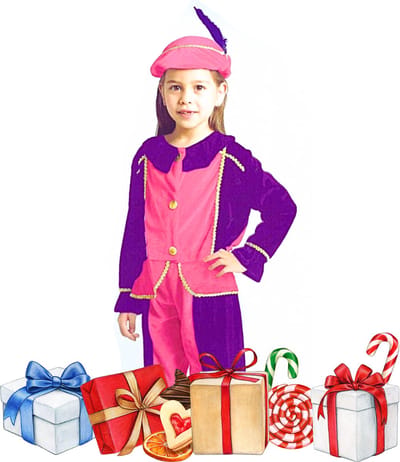 Sinterklaas Pietenpak Voor Meisjes 3 Delig - Maat 6-8 Jaar - Roze/Paars