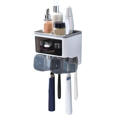 Tandenborstelplank Ponsvrij Wandmontage Mondwaterbekerhouder Toilet Opbergrek Roze 2 Bekers wit