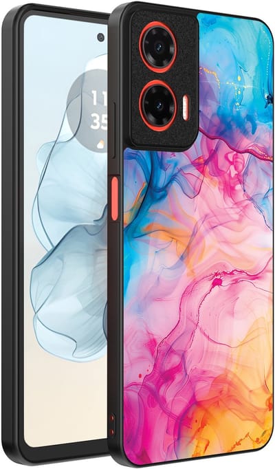 Smartphonica Telefoonhoesje Geschikt voor Motorola Moto G04 - G24 - G24 Power - E14 met Regenboog Acryl Marmer Opdruk - TPU Backcover Case Rainbow Acrylic Marble Design