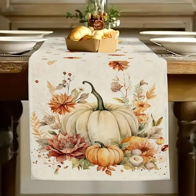 Herfst Pompoen Bloemen Tafel Runner, Thanksgiving Tafel Decoratie, Landelijke Stijl Tafelkleed, Festival Feest = 40x140cm