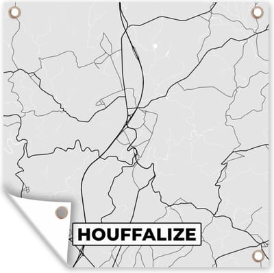 Tuin poster Zwart Wit – België – Plattegrond – Stadskaart – Kaart – Houffalize - 200x200 cm - Tuindoek