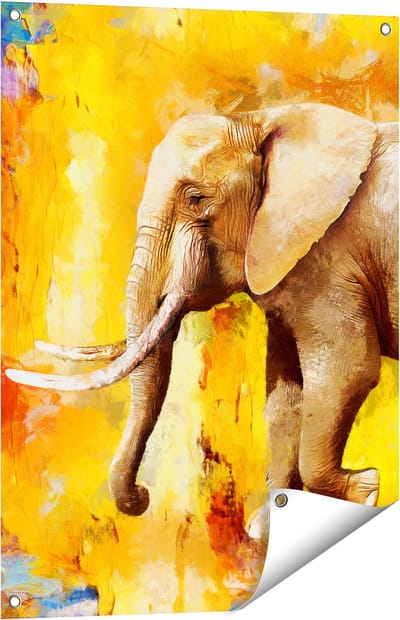 Gards Tuinposter Geschilderde Olifant Olieverf - Abstract - 60x80 cm - Tuindoek - Tuindecoratie - Wanddecoratie buiten - Tuinschilderij