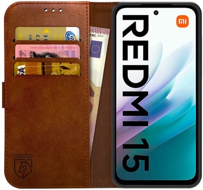 Rosso Element Geschikt voor Xiaomi Redmi 15 4G | Wallet Book Case | Portemonnee Hoesje | 3 Pasjes | Magneetsluiting | Stand Functie | Bruin