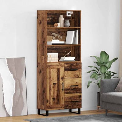 vidaXL - Highboard - 2 - st - Oudhout - 69,5 - x - 34 - x - 180 - cm - Bewerkt - hout - en - glas