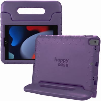 HappyCase Kinder Tablethoes Geschikt voor Apple iPad 10.2 2019/2020/2021 | Kindvriendelijke Hoes | Beschemhoes | Kinderhoes | met Handvat en Standaard | Paars