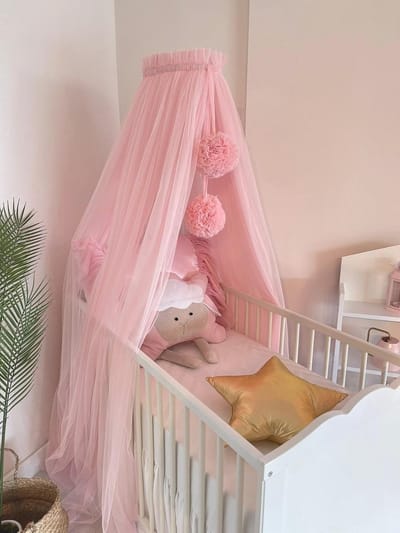 Bedhemel voor babybed - Roze tule baldakijn voor kinderkamer