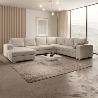 Meubella - Hoekbank Adel - Beige - Velvet - Links