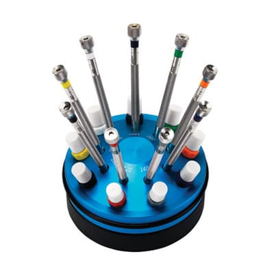 Schroevendraaierset, 9-delig, meerkleurig, op draaibare basis, 0,60 - 2,00 mm, 35 - 40 HRC
