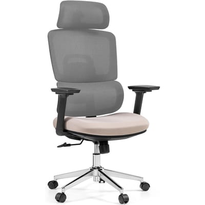 Bureaustoel / draaistoel Ergomy Pro met netstof / zitting van stof grijs/beige hjh OFFICE