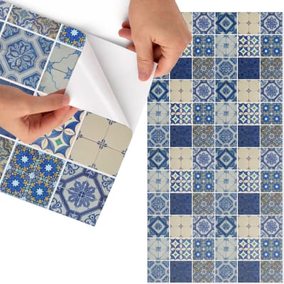 Tulup Meubelfolie - Stijlvolle tegels Meubelfolie - 75x150 cm - Blauw Meubelfolie - Plakfolie Meubels - Geometrische Meubelfolie - Decoratiefolie Zelfklevend - Slaapkamer decoratie - Achtergronden en patronen