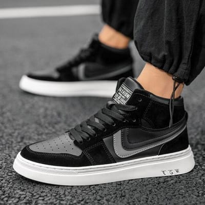 Crlaydk Lente Nieuwe Hoge Sneakers Wandelen Sport Tennis Ademende Schoenen Vetersluiting Comfortabel Schoeisel Enkel Basket Homme 43 gray