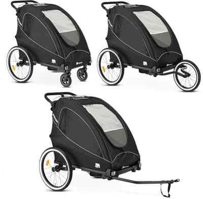 Fietskar - Kinderkar Aanhanger - Actief Gezin - 3-in-1 Ontwerp - Voor 2 Kinderen - Zwart