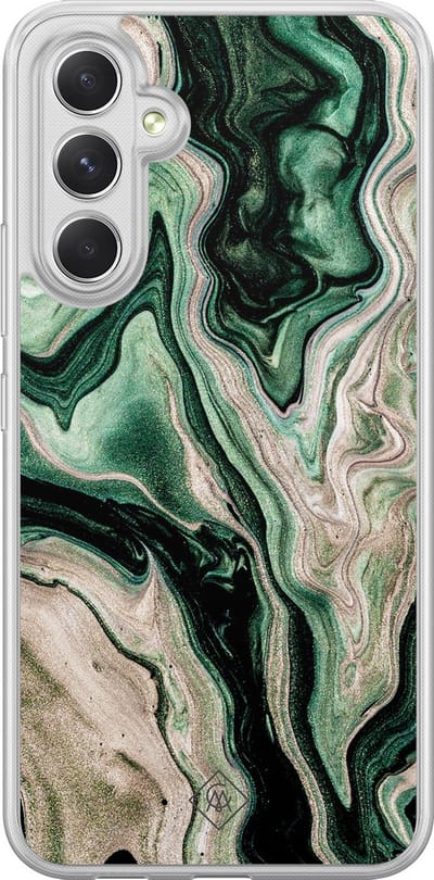 Casimoda® hoesje - Geschikt voor Samsung Galaxy A54 - Groen marmer / Marble - 2-in-1 case - Schokbestendig - Marble design - Verhoogde randen - Groen, Transparant
