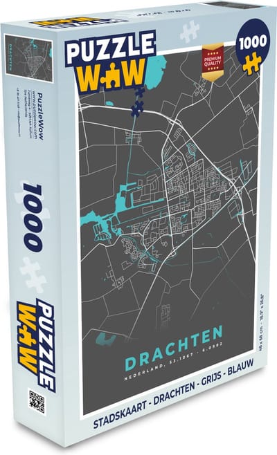 Puzzel Stadskaart - Drachten - Grijs - Blauw - Legpuzzel - Puzzel 1000 stukjes volwassenen - Plattegrond