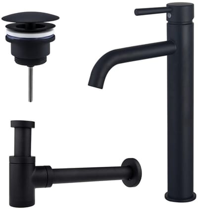 FugaFlow Eccelente Sobrado Badkamer Wastafelkraanset - verhoogde wastafelkraan - always open plug - verlaagde design sifon - Mat zwart