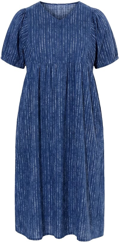 Ulla Popken - Dames - Midi-jurk voile A-lijn V-hals korte mouwen - Blauwe bes - Maat 46+