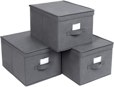 SONGMICS - Opbergbox - Opbergdoos - Set van 3 - Met Deksel en Etikettenhouder - Speelgoedorganisatie