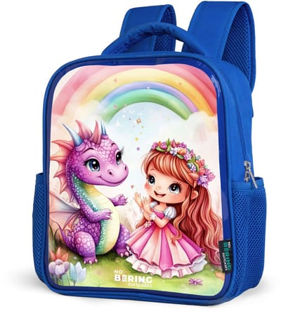 NoBoringSuitcases.com® - Rugzak blauw - Schooltas jongens - Meisje met paarse draak onder regenboog - Kinder rugtas jongen - Boekentas kind - Kinderrugzak voor school - Schoolrugzak