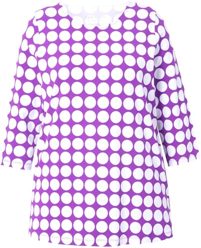 Ulla Popken - Dames - Shirt stippen A-lijn ronde hals 3/4-mouwen Pima-katoen - Braambes - Maat 42+