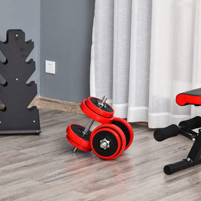 MODFU - Halterset 20 Kg - 2-In-1 Dumbbells En Halterstang - Verstelbaar - Voor Thuistraining - Ijzer En Kunststof - Rood