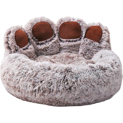 Lit pour chien en peluche en forme de patte d'ours, lit pour animaux de compagnie pour chats et chiens, panier mignon et doux pour chien XL marron