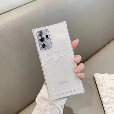 Rico Vitello Siliconen anti shock back cover Geschikt voor Samsung Galaxy S23 Ultra doorzichtig (transparant) met kaarthouder/ telefoonhoesje met vakje voor pasje.
