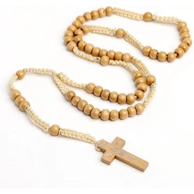 Katholieke Houten Kralen Ketting Voor Vrouwen Kruisbeeld Kruis Hanger Gevlochten Touw Ketting Rozenkrans Ketting Mannen Religieuze Gebed Sieraden