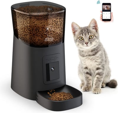 JAXY Voerautomaat - Automatische Voerbak Kat en Hond - Voerdispenser - 1080P Full HD Camera en Audio - Met App - Voerinhoud 6L - Zwart