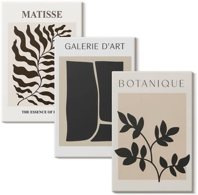 Wallfluent Set van canvas schilderijen - Minimalistische posters met plantenpatronen en abstracte afbeeldingen Canvas Schilderijen Set - set 3 stuks 20x30 cm - Beige Set van Canvas Prints - Abstractie Canvas Kunst Set - Boheemse Canvas Kunst Set