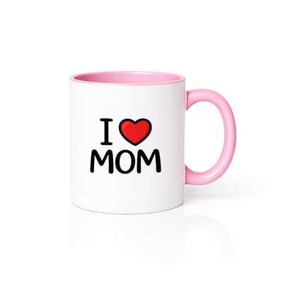 I Love Mom Keramische Mok - Moederdag Cadeau - Roze en Wit - 330 ml
